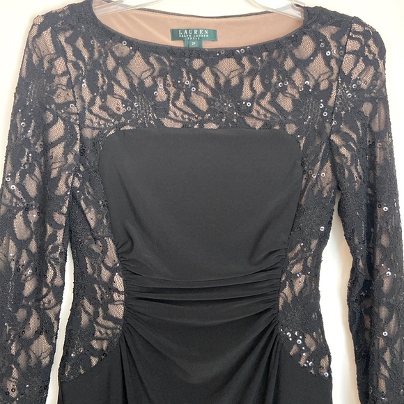Ralph Lauren Black & Tan Lace Long Sleeved Dress - Picture 2 of 5